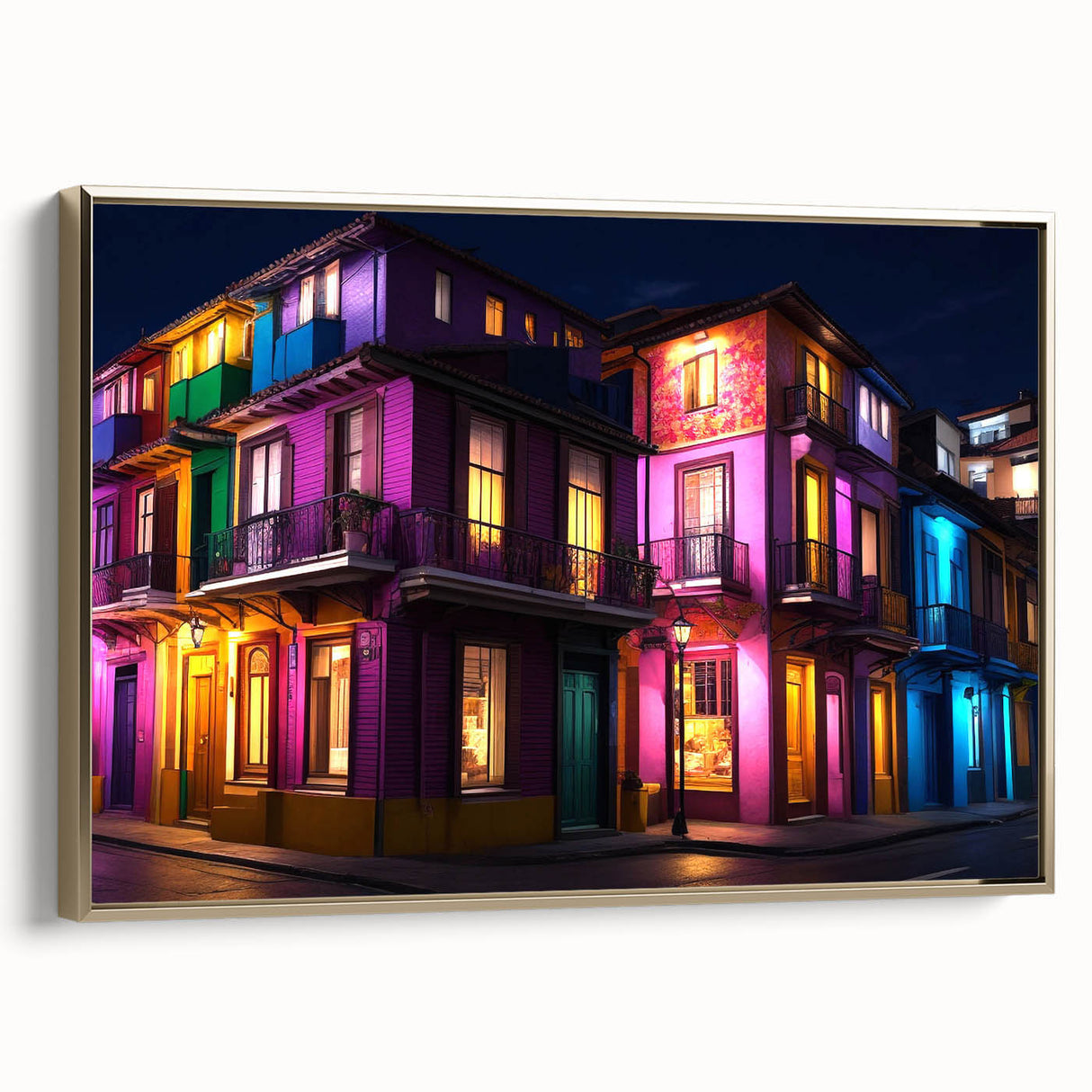 Framed canvas of a vintage-style landscape painting of Guanajuato, Mexico in muted earth tones, ideal for bedroom wall art.