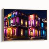 Framed canvas of a vintage-style landscape painting of Guanajuato, Mexico in muted earth tones, ideal for bedroom wall art.