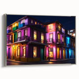 Landscape art painting of Guanajuato, Mexico on framed canvas, featuring vibrant colors with a vintage poster style.