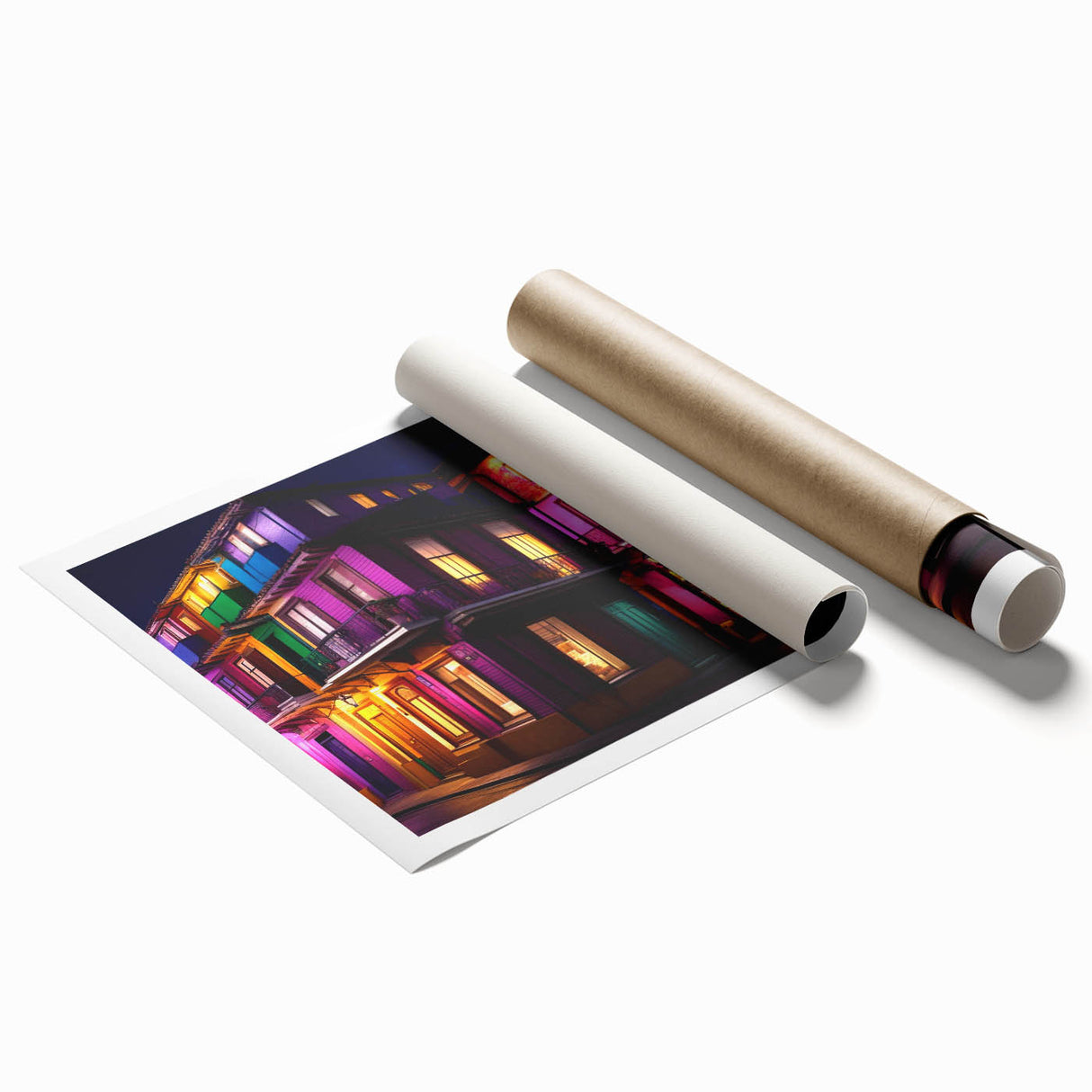 Extra large wall art of Guanajuato, Mexico, featuring vibrant floral designs on a rolled print.