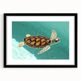 Colorful abstract art print of Quintana Roo scenery in a black frame with mat, ideal for living room decor.