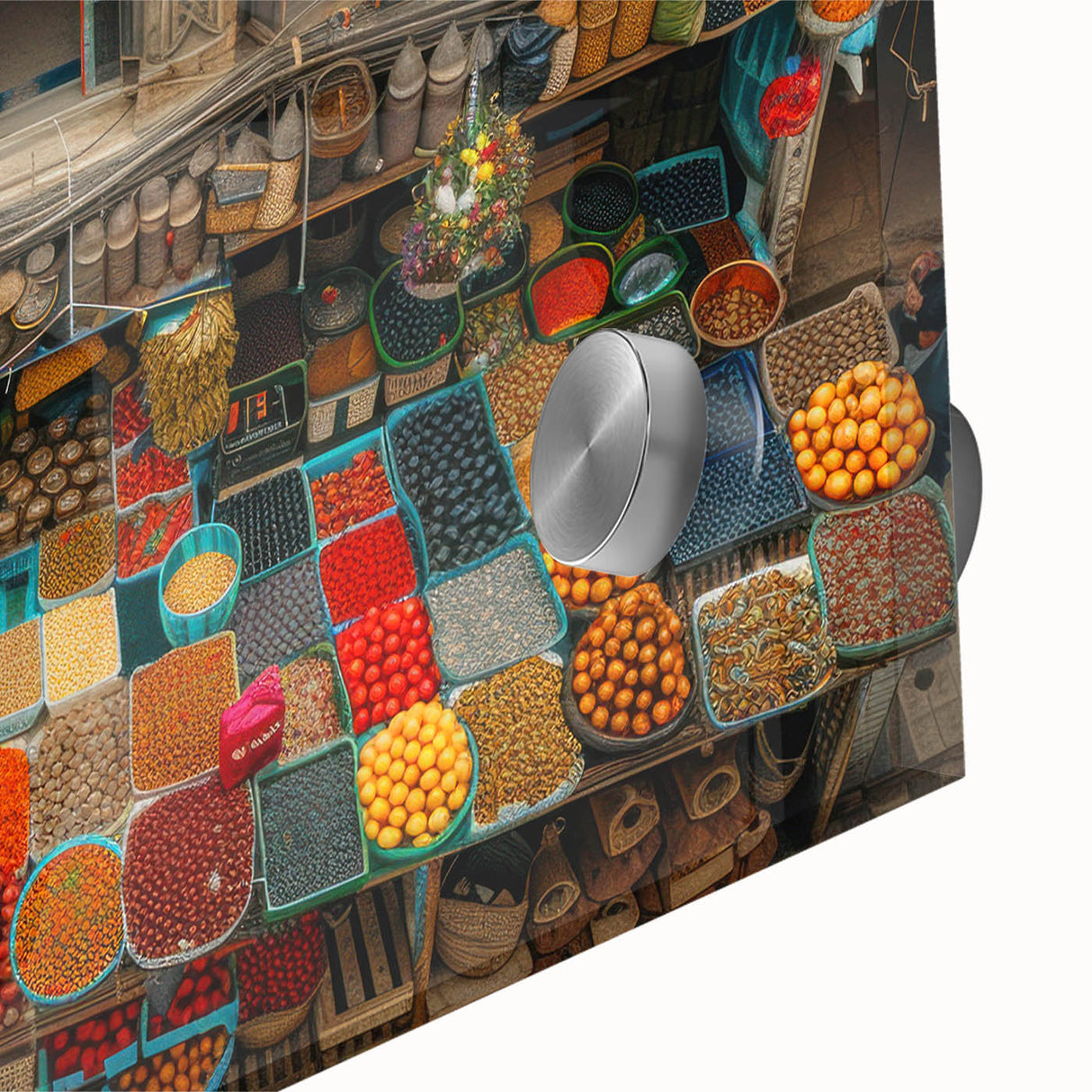 Acrylic print of a Middle-Eastern landscape, featuring earthy tones and abstract style, suitable for dining room decor.