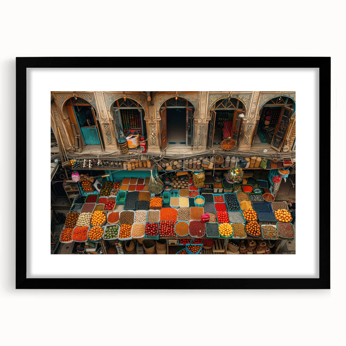 Extra large framed wall art featuring abstract, colorful art print with textured elements.