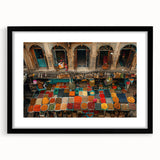 Extra large framed wall art featuring abstract, colorful art print with textured elements.