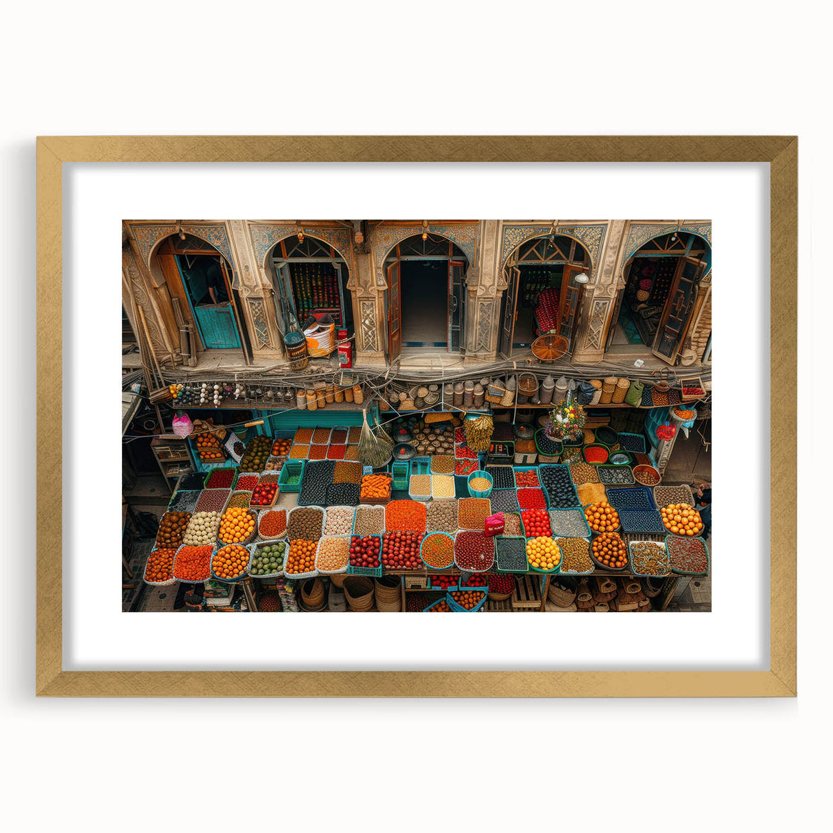 Extra large wall art featuring textured abstract scenery of a Middle Eastern landscape in muted gold and brown tones.