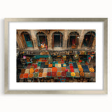 Textured abstract art print depicting a Middle Eastern scenery in muted earth tones, framed in silver, ideal for bedroom art.