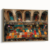 Framed canvas depicting a vintage-style landscape painting of Middle-Eastern scenery in gold and black tones.
