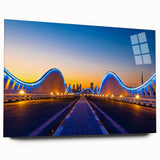Acrylic print of Dubai skyline in muted earth tones, ideal for bedroom or dining room art.