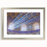 Textured abstract art print depicting a Middle Eastern scenery in muted earth tones on a framed mat.