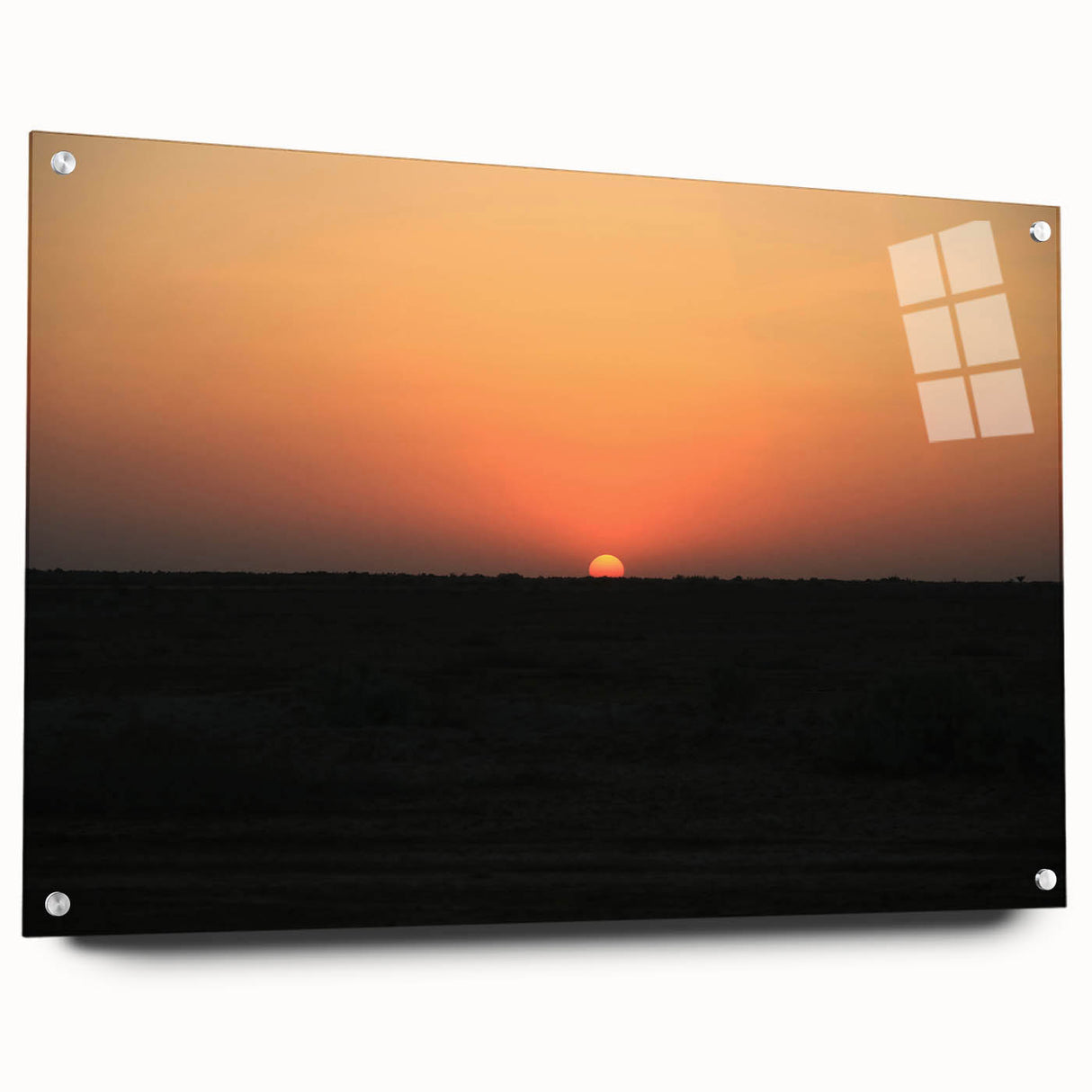Large abstract wall art depicting Middle Eastern scenery in muted earth tones on acrylic glass.
