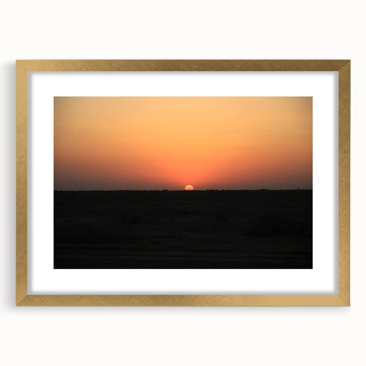 Extra large abstract art print of a Middle Eastern scenery in gold frame, ideal for living room decor.
