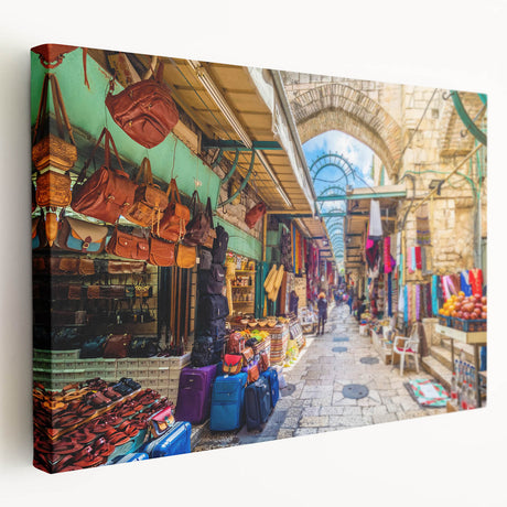Stretched canvas print of Jerusalem scenery in earthy tones, ideal for kitchen wall art.