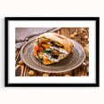 Extra large abstract art print featuring colorful, textured scenery of a Middle Eastern landscape, framed in black.