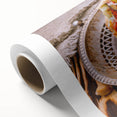 Art deco poster of a Middle Eastern landscape in muted earth tones on rolled canvas, ideal for nursery wall art.