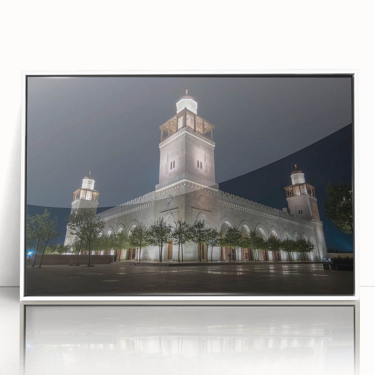 Art deco poster depicting a scenic view of Jordan, in muted earth tones on a white-framed acrylic.