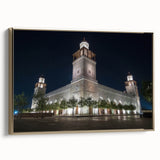 Framed canvas featuring a vintage-style landscape painting of Jordan, with muted gold and black tones.