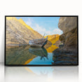 Large abstract wall art depicting a Middle Eastern scenery on a framed acrylic print, in muted earth tones.