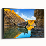 Black and white framed canvas of a Middle Eastern landscape, ideal for bedroom wall decor.