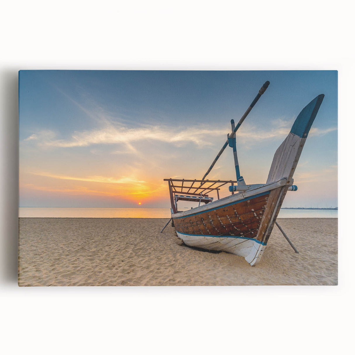 Black and white panoramic photograph of Qatar scenery on stretched canvas, suitable as large kitchen wall art.