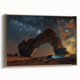 Framed canvas featuring a vintage-style landscape painting of a Saudi Arabian scene in gold and black.