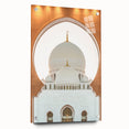 Large abstract wall art of Abu Dhabi skyline in muted blue tones on acrylic glass, suitable for bedroom or dining room decor.