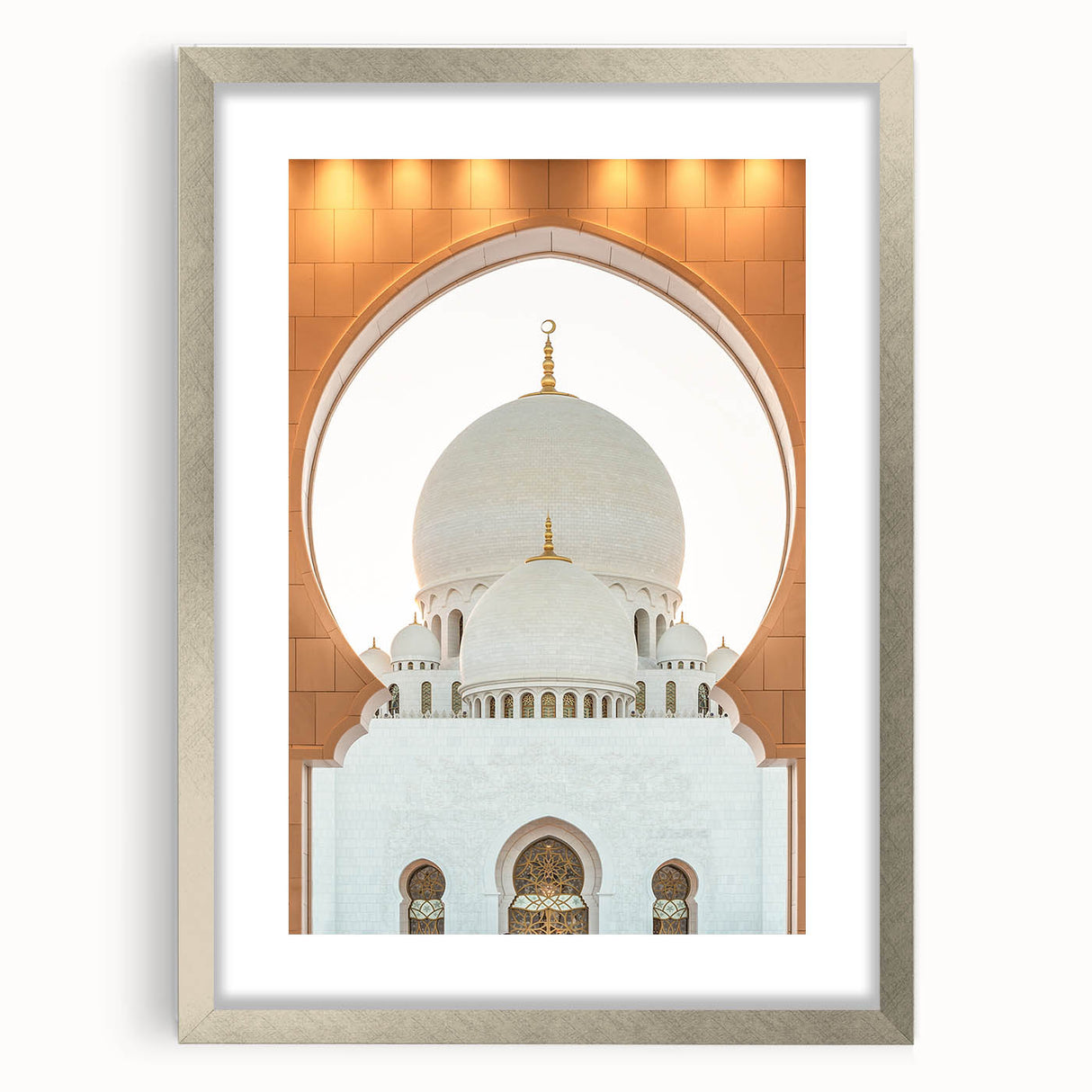 Textured abstract art print of Abu Dhabi scenery in muted earth tones on a framed canvas, ideal for bedroom art.