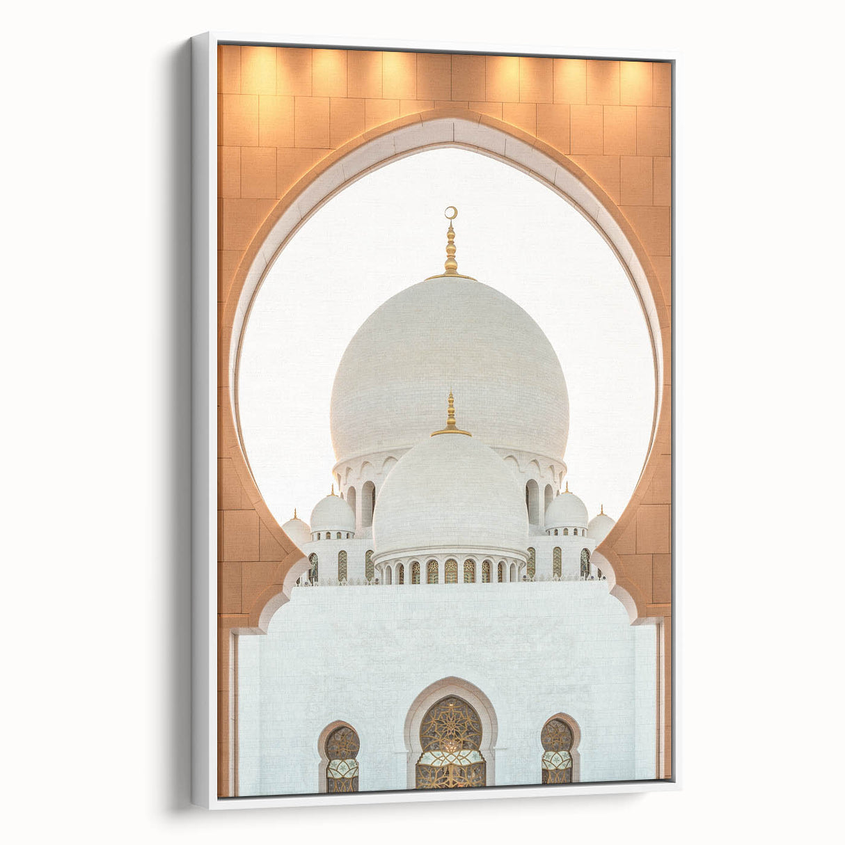Vintage poster art of Abu Dhabi skyline in vibrant colors on a large framed canvas, ideal for living room decor.