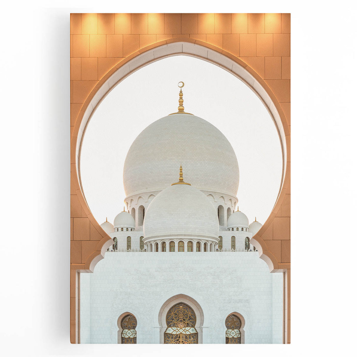 Black and white panoramic view of Abu Dhabi skyline on large stretched canvas, suitable for kitchen wall art.