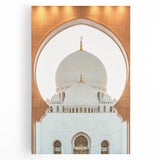 Black and white panoramic view of Abu Dhabi skyline on large stretched canvas, suitable for kitchen wall art.