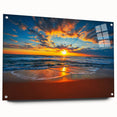 Acrylic print of Bora Bora scenery with vibrant blue ocean and lush green islands, ideal for bedroom or dining room decor.