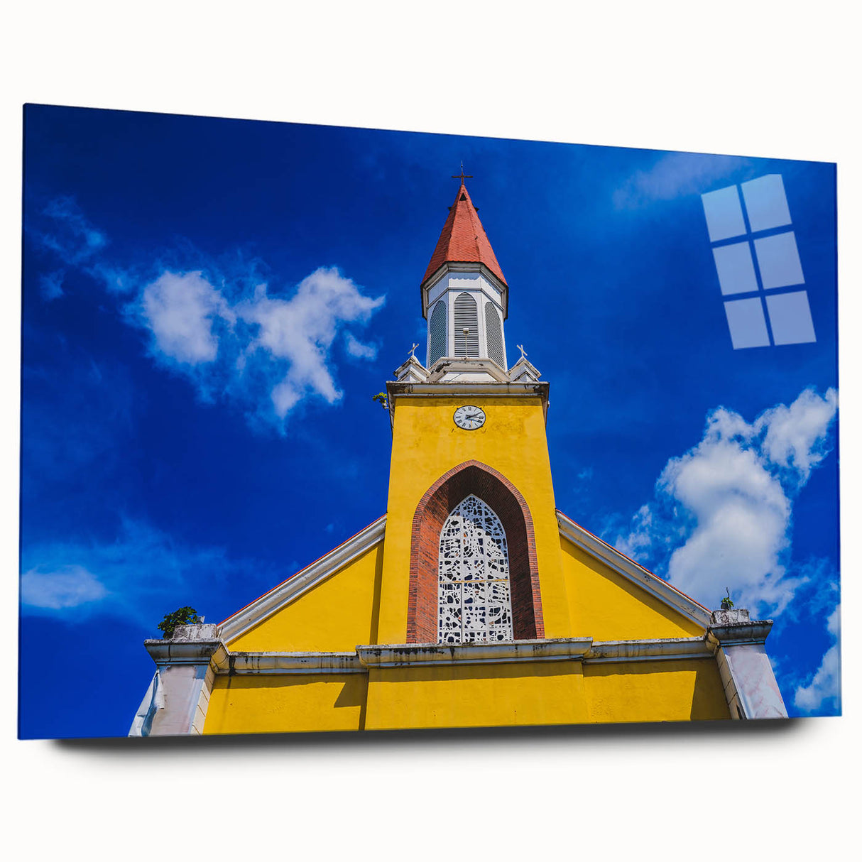 Acrylic print of a large abstract Tahiti seascape in blue and turquoise tones, ideal for bedroom or dining room art.