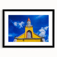Extra large abstract art print of a colorful Tahitian landscape on textured canvas, framed in black.
