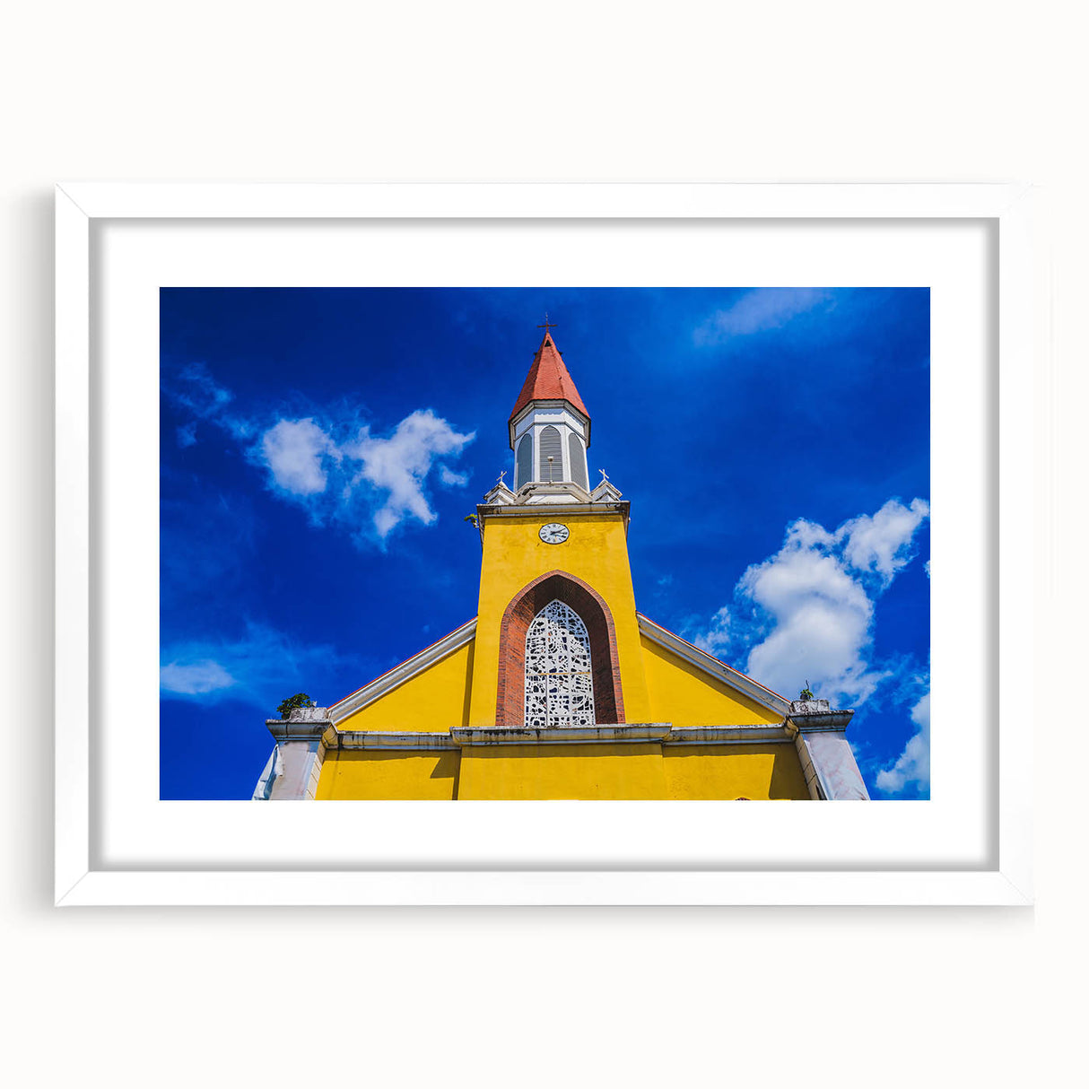 Abstract art print depicting serene Tahitian landscape in muted blue and green tones on a framed canvas.