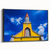 Black and white framed canvas of a Tahitian landscape, ideal for bedroom wall art in a vintage poster style.