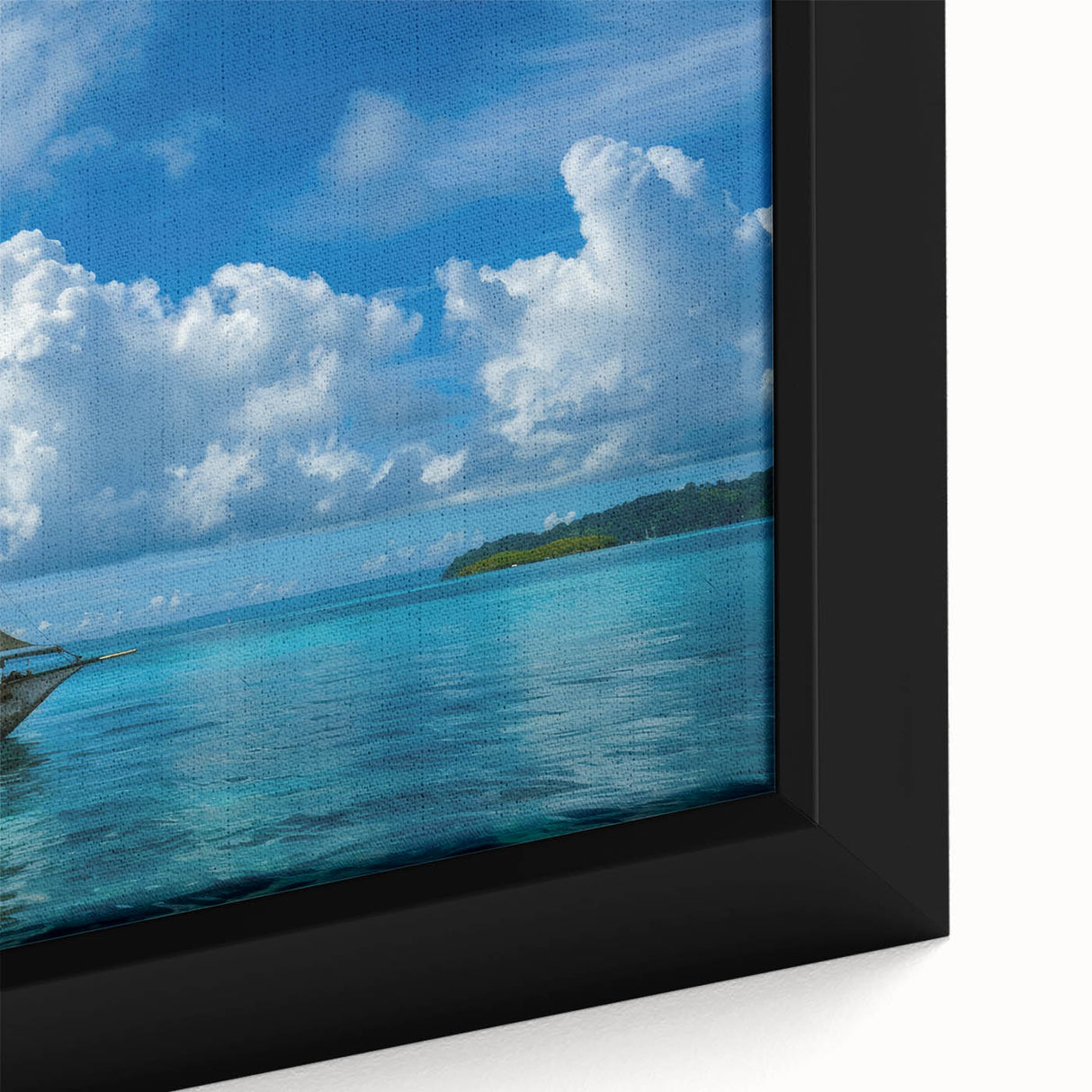 Extra large framed canvas featuring a textured, colorful abstract design on a black background.