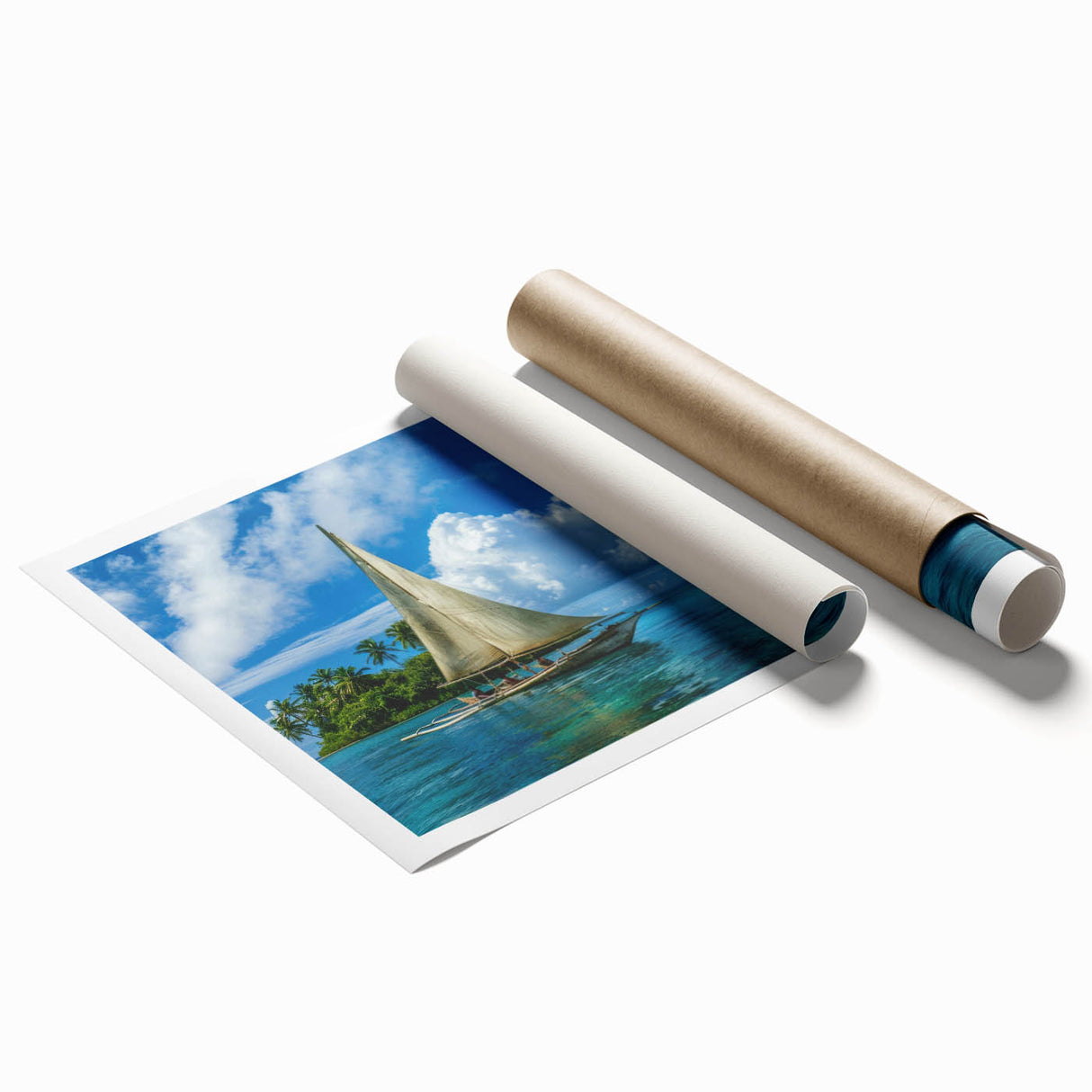 Extra large rolled print of a serene Micronesian ocean landscape with soft blue and green tones.