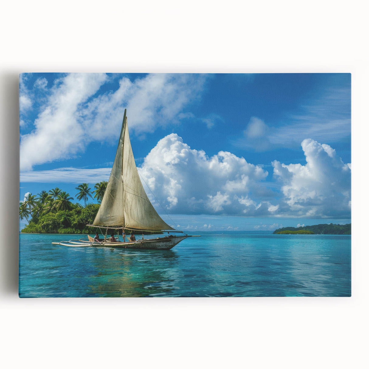 Large black and white stretched canvas of Micronesian oceanic scenery, ideal for kitchen wall art.