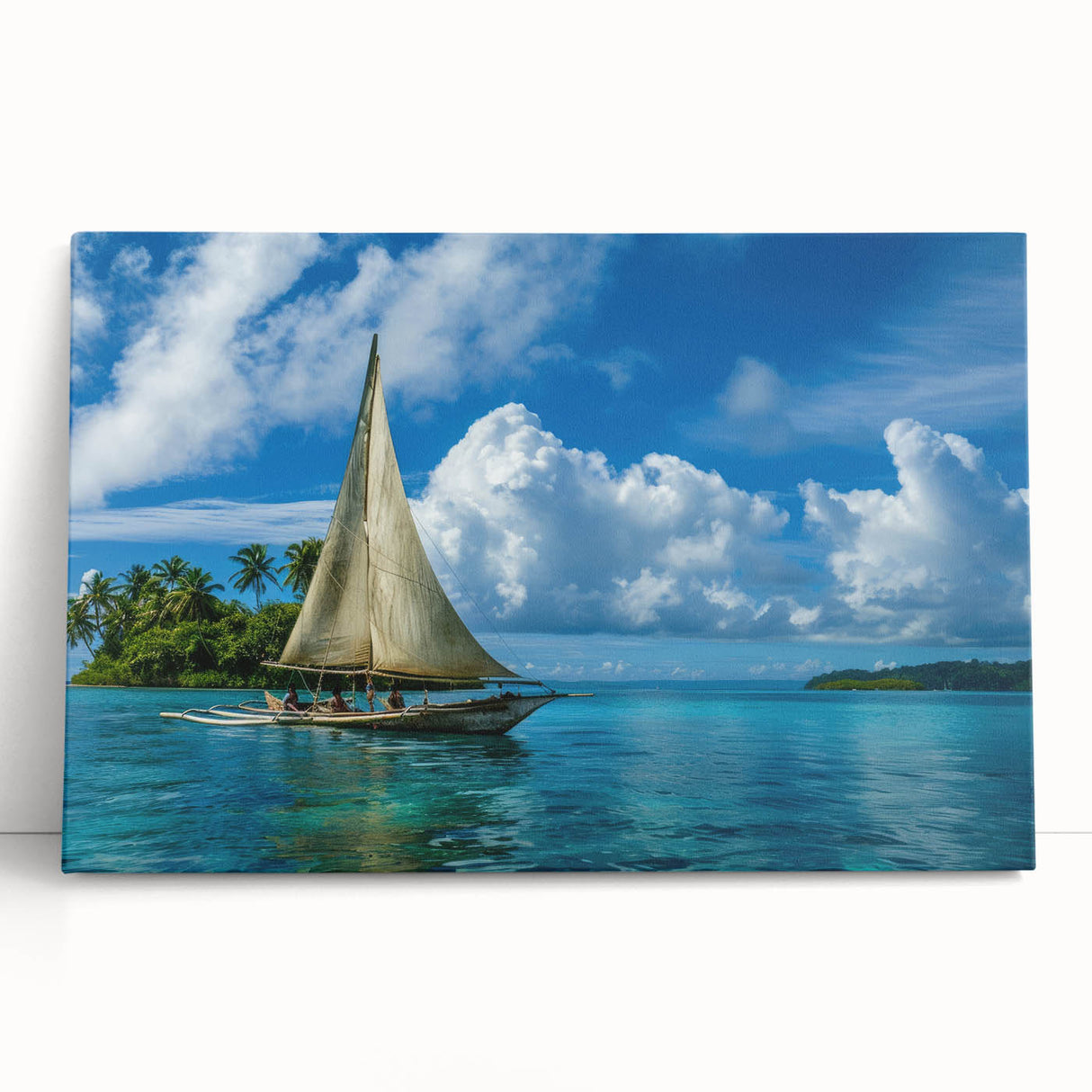 Black and white stretched canvas of Micronesian ocean scenery, ideal for kitchen wall art or bedroom ambiance.