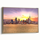 Framed canvas of Auckland landscape art painting featuring vibrant colors on a black background, ideal for living room decor.