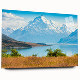 Large abstract wall art of New Zealand's Canterbury scenery on acrylic glass, in cool blue tones.