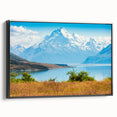 Black and white landscape art painting of Canterbury, New Zealand on framed canvas, ideal for bedroom wall decor.