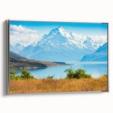 Framed canvas of a vintage-style landscape art painting depicting the Canterbury region in New Zealand.