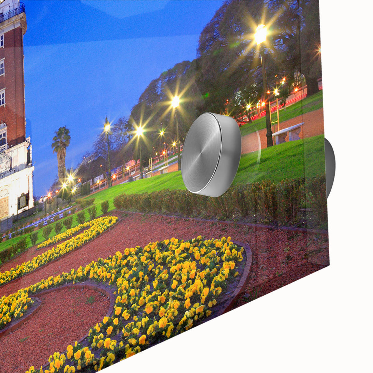 Large abstract wall art depicting a mid-century modernist scene of Buenos Aires in muted earth tones on acrylic glass.