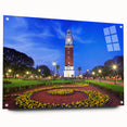 Acrylic print of a large abstract depiction of Buenos Aires in muted blue and green, suitable for dining room decor.