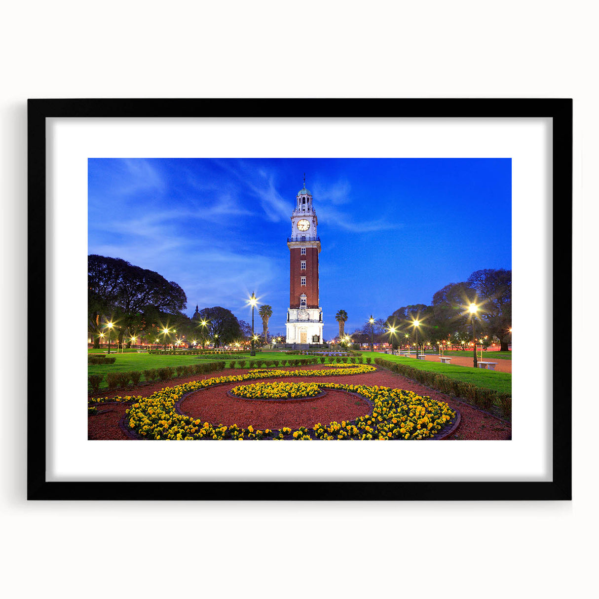 Extra large, textured abstract art print featuring vibrant hues of Buenos Aires scenery on a framed black canvas.