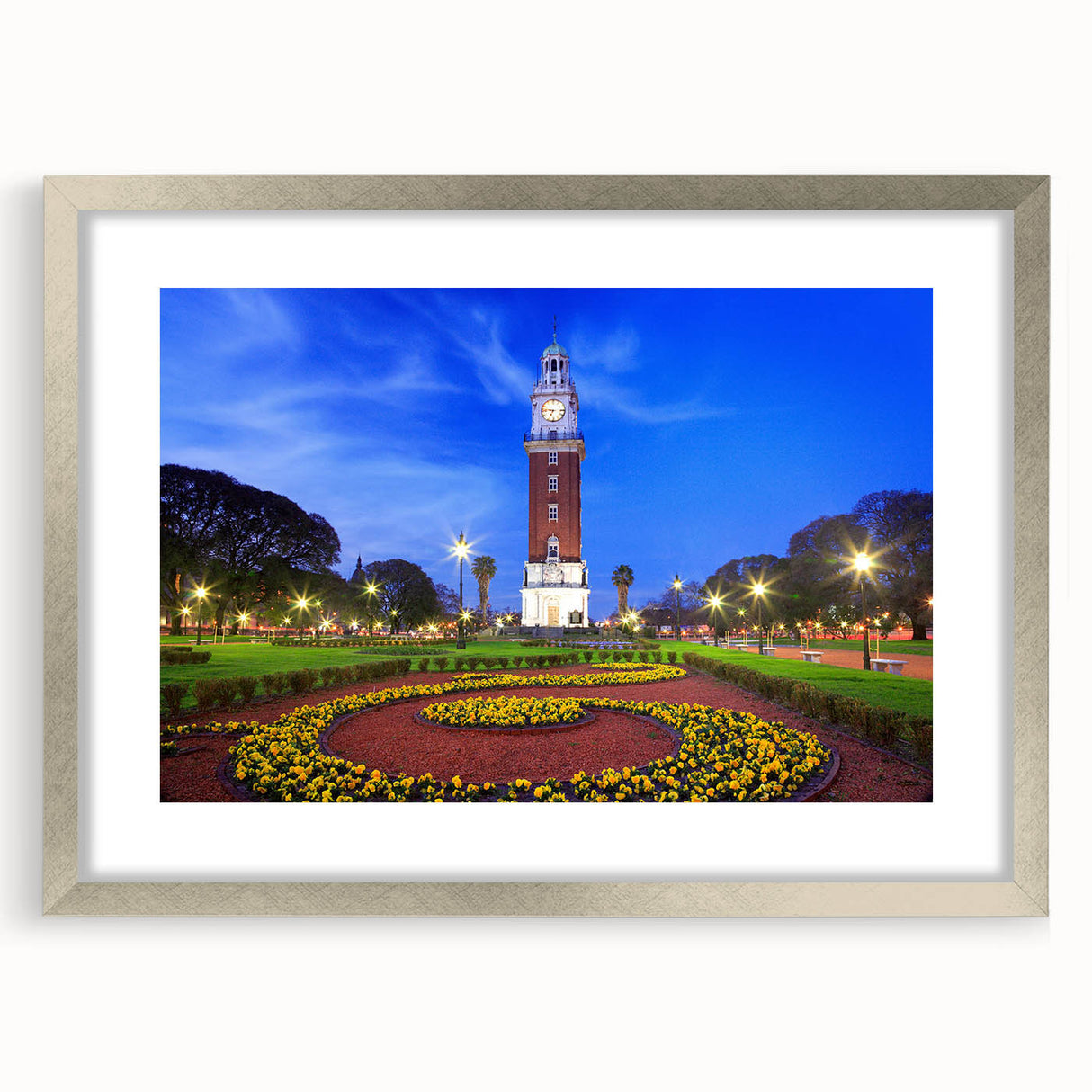 Textured abstract art print of Buenos Aires skyline in muted earth tones on a framed canvas, suitable for bedroom art.