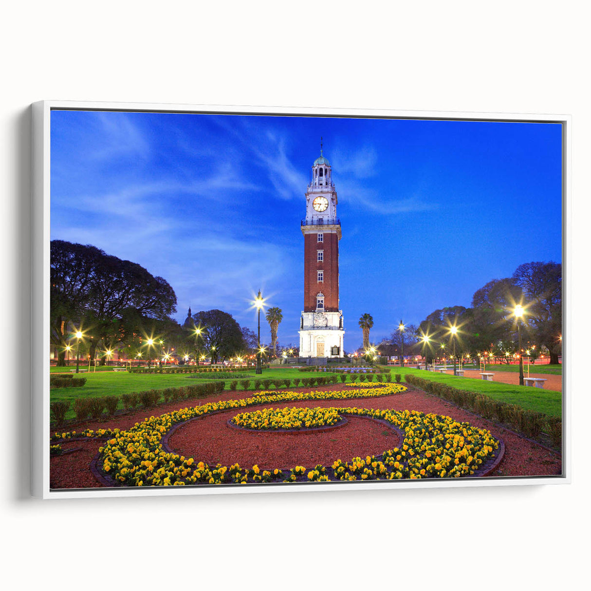 Vintage poster art of Buenos Aires with colorful abstract design on a large framed canvas, ideal for living room decor.