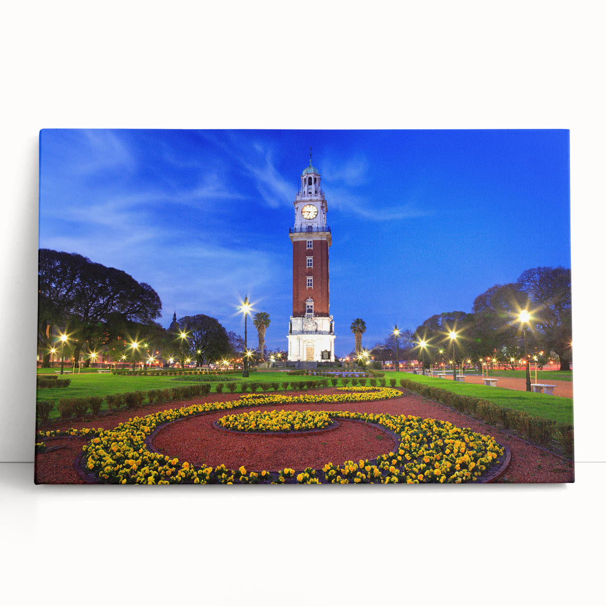 Black and white photo of Buenos Aires cityscape on stretched canvas.