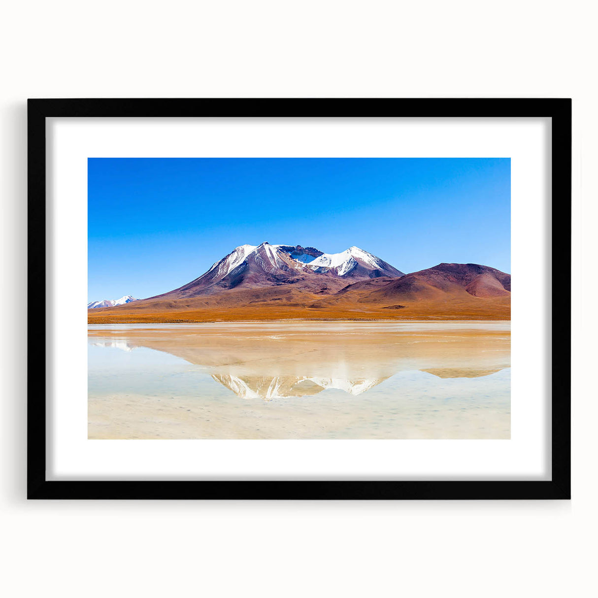 Colorful abstract art print of a Bolivian landscape on a large textured canvas, ideal for living room decor.
