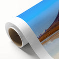 Art Deco poster of a scenic Bolivian landscape on rolled canvas, featuring muted earth tones, ideal for nursery wall art.